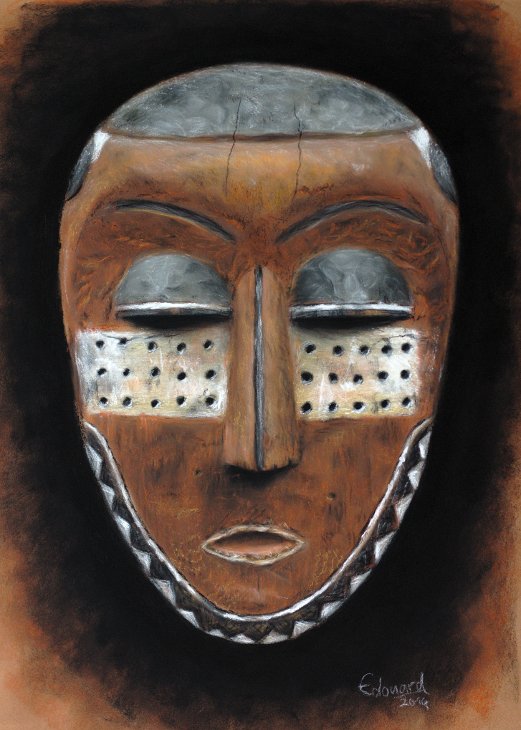 Masque Pende, dessin au pastel sec